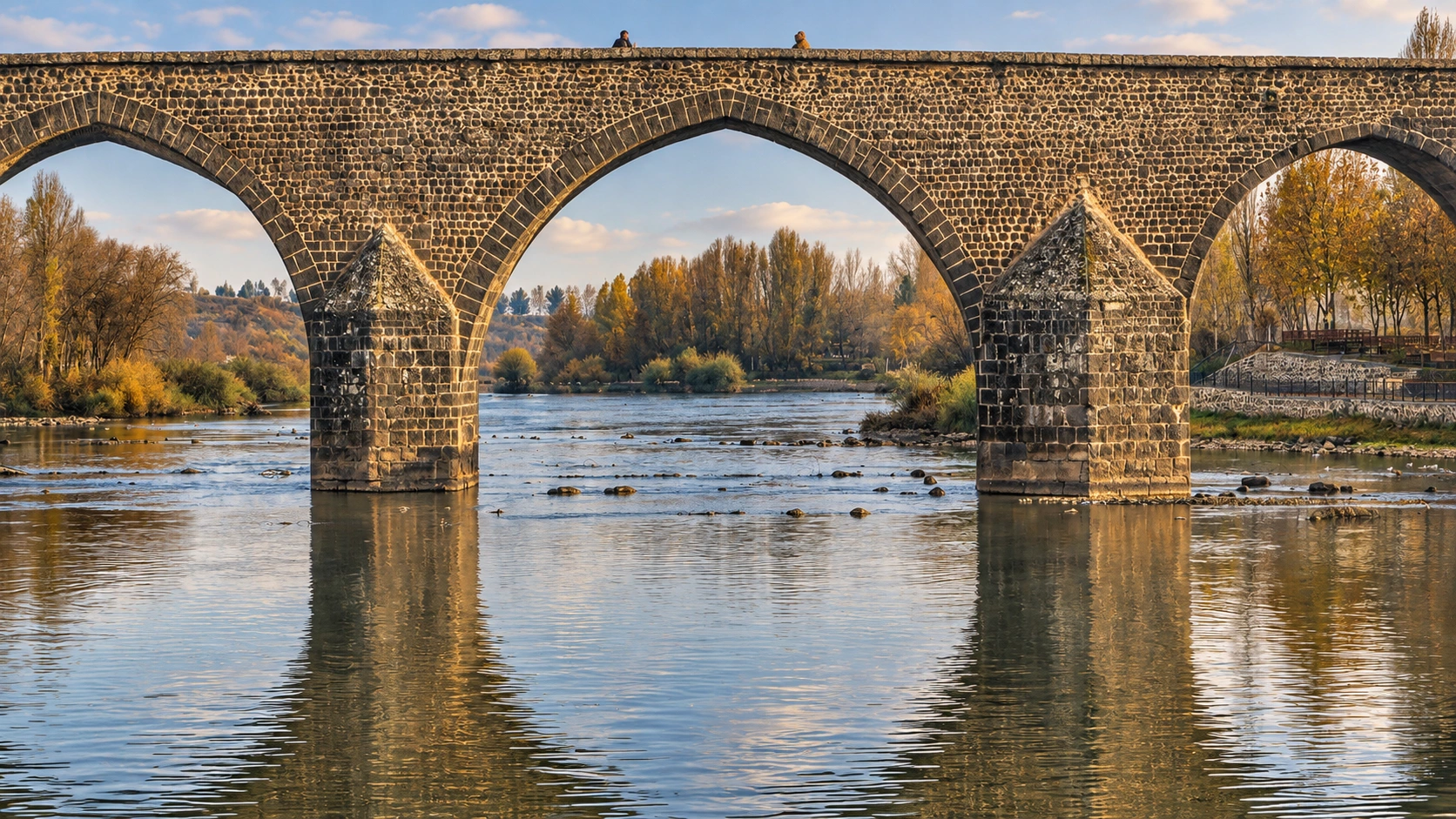 Diyarbakır On Gözlü Köprü ve Dicle Nehri — H.H.ALMAS fotoğrafından yapay zekâ ile düzenlendi